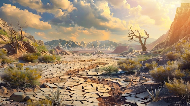 Paesaggio desertico 3D con forme cristalline in stile fantascienza