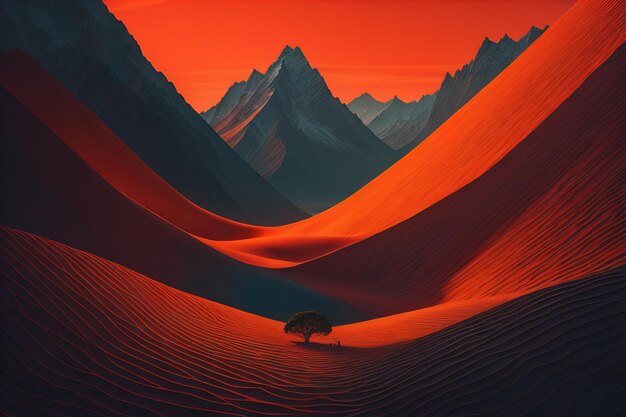 Paesaggio desertico con alberi e dune di sabbia