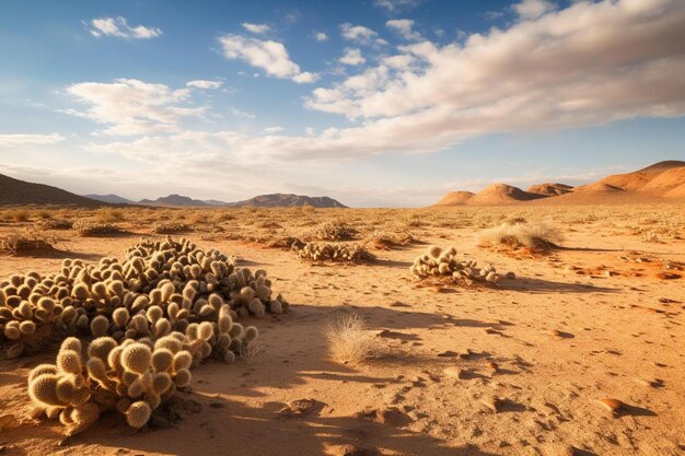 paesaggio desertico con molte pigne.