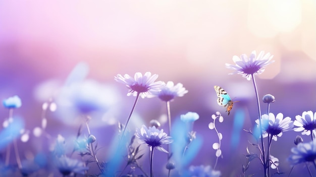 Paesaggio di bellissimi fiori di campo in freddi colori blu