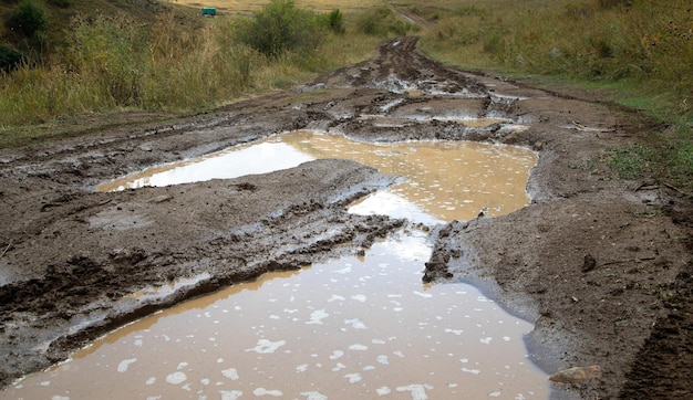 Paesaggio di campagna con una strada fangosa