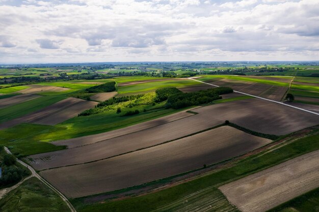 Paesaggio di campagna verde a Spring Drone Veduta aerea Polonia Farmlands