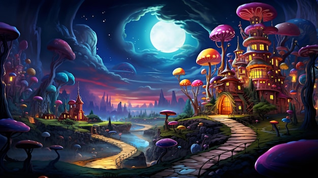 Paesaggio di caramelle di notte