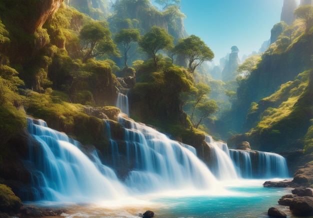 paesaggio di cascate in montagna in un bioma calmo e pacifico