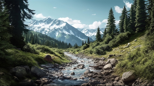 Paesaggio di cervi in montagna IA generativa