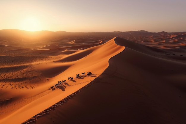 Paesaggio di duna di sabbia dorata al tramonto