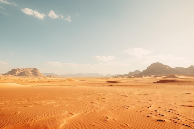 Paesaggio di dune di sabbia arancione Deserto di sabbia calda Deserto arido Terra arabica Sahara Hills Illustrazione generativa di AI