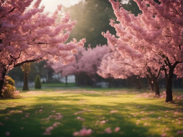 Paesaggio di giardino con fiori di ciliegio