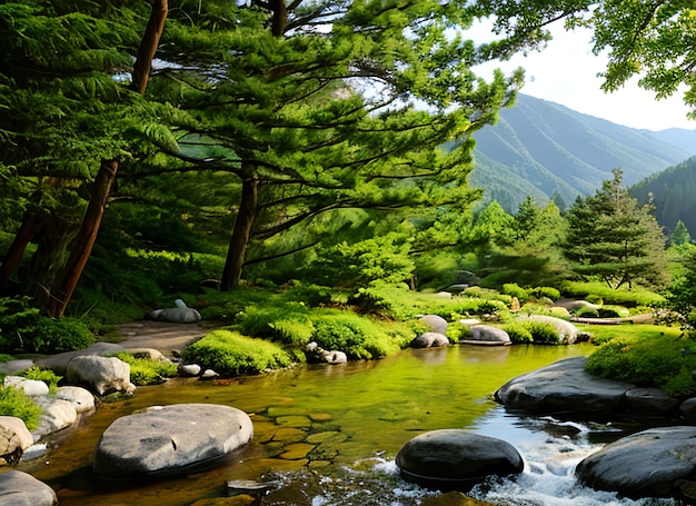 Paesaggio di meditazione zen Ambiente di natura tranquilla e spirituale