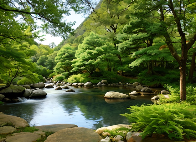 Paesaggio di meditazione zen Ambiente di natura tranquilla e spirituale