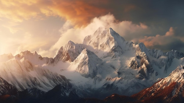 Paesaggio di montagna al tramonto Vista panoramica dell'Himalaya