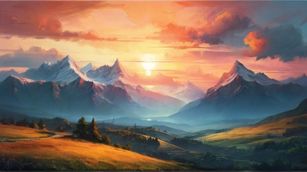 Paesaggio di montagna al tramonto