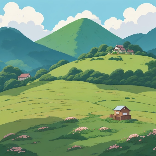 Paesaggio di montagna con erba verde