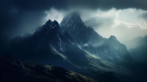 Paesaggio di montagna con illuminazione cinematografica Generazione AI