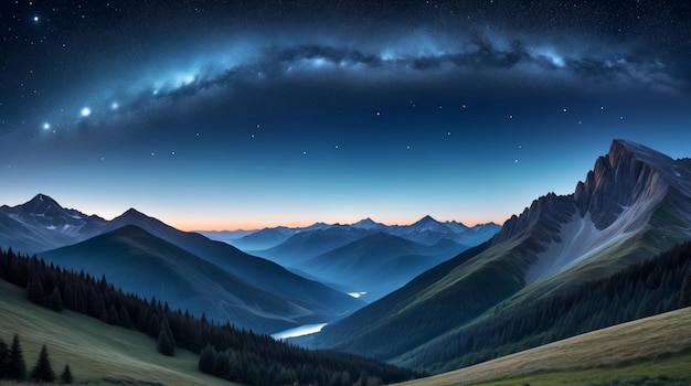 Paesaggio di montagna di notte
