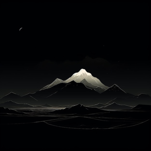 Paesaggio di montagna innevato stilizzato minimalista in bianco e nero