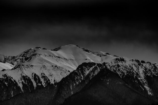 Paesaggio di montagna invernale in bianco e nero