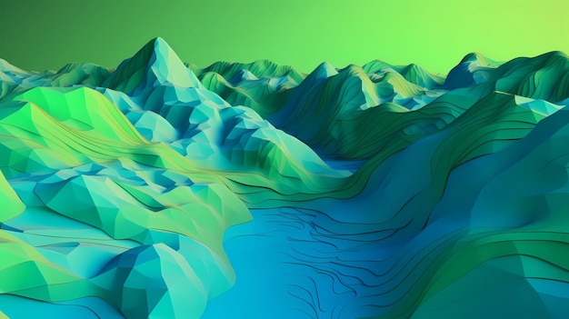 Paesaggio di montagna minimalista 3D low poly_ Generative Ai