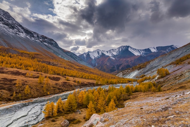 Paesaggio di montagna panoramico in autunno Monti Altai