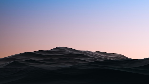 Paesaggio di montagne e cielo Alba o tramonto sullo sfondo di un rendering 3D di montagna