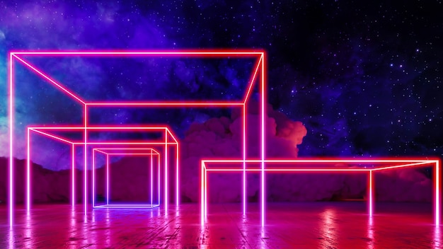 Paesaggio di realtà virtuale con luci al neon