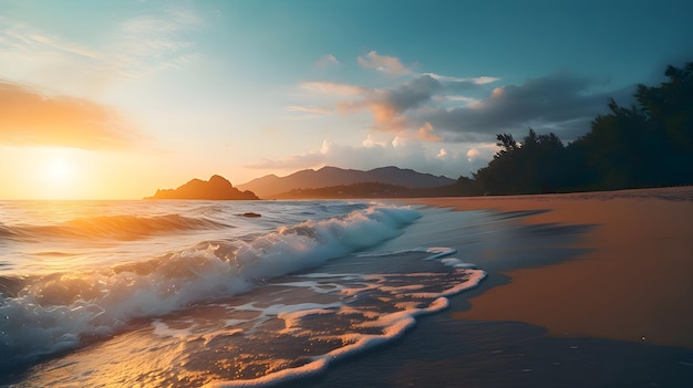 Paesaggio di spiaggia all'alba