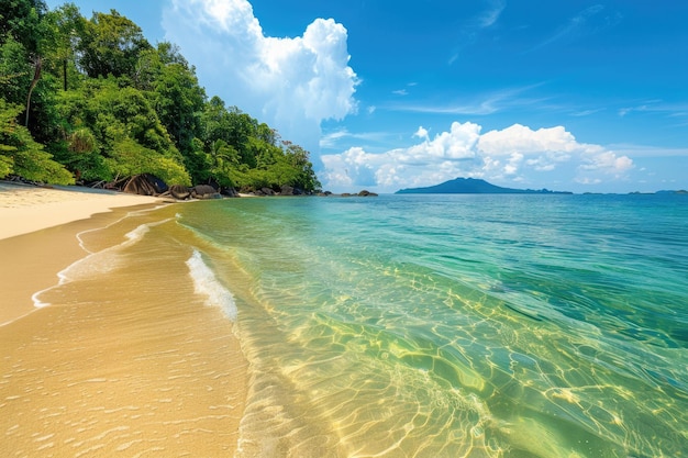 Paesaggio di spiaggia di un'isola tropicale con un cielo perfetto