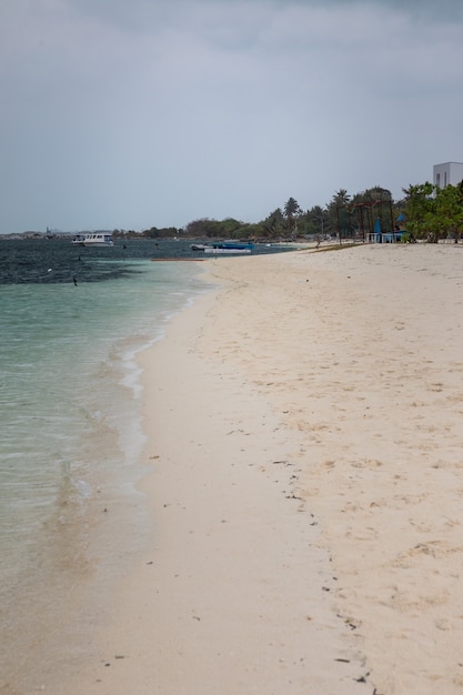 Paesaggio di una spiaggia tropicale in una giornata nuvolosa