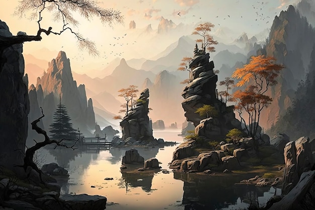 Paesaggio e scenario naturale in stile acquerello Immagine generata dalla tecnologia AI