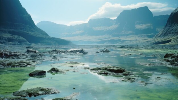 Paesaggio enigmatico del pianeta alieno dell'acqua