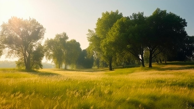 Paesaggio estivo caldo con campo verde e parco