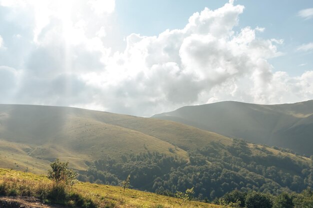 Paesaggio estivo dei Carpati Belle montagne sullo sfondo del cielo blu