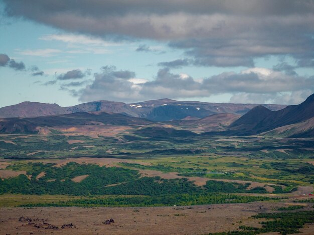 Paesaggio estivo dell'entroterra costiera della natura nordica in Islanda, ripresa aerea