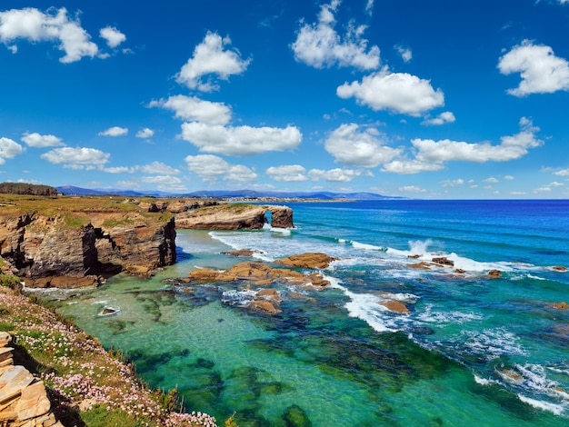 Paesaggio estivo della costa cantabrica in fiore Cattedrali Spiaggia Lugo Galizia Spagna