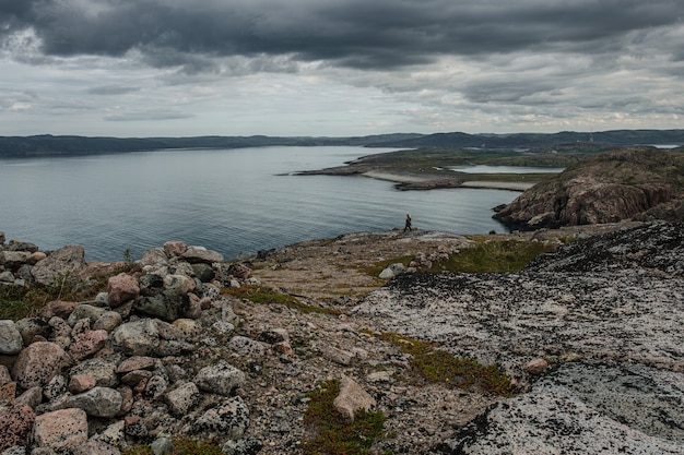 Paesaggio estivo della tundra polare verde nelle vicinanze Teriberka