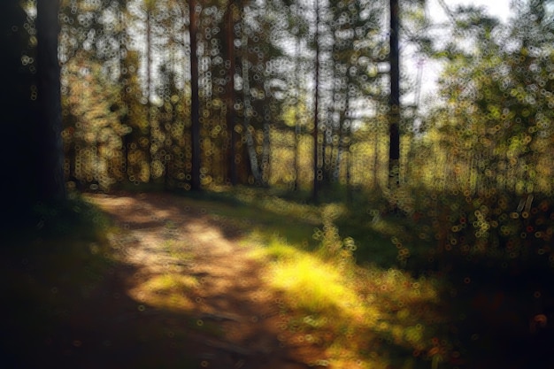 paesaggio estivo foresta abbagliamento sole bokeh sfondo sfocato, vista astratta degli alberi