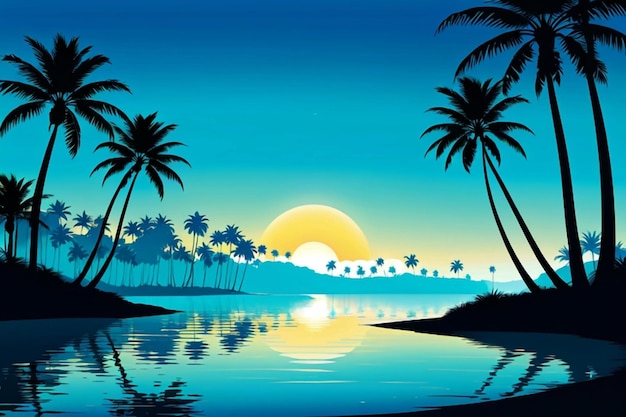 Paesaggio estivo vettoriale della domenica delle palme con silhouette di palme