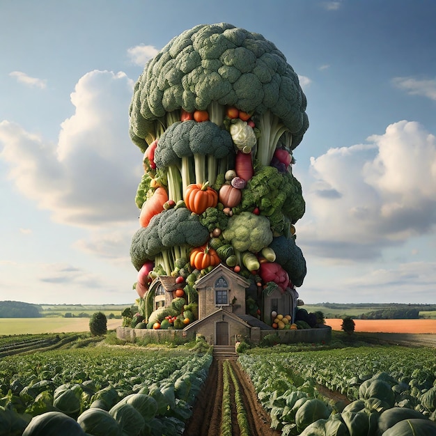 Paesaggio fantasioso con verdure gigantesche