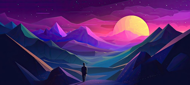 Paesaggio fantastico con montagne di notte Illustrazione vettoriale
