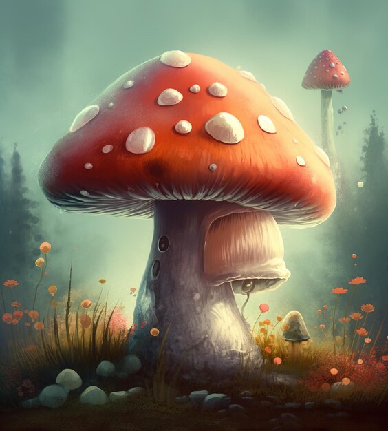 Paesaggio fantasy AI generativo con funghi