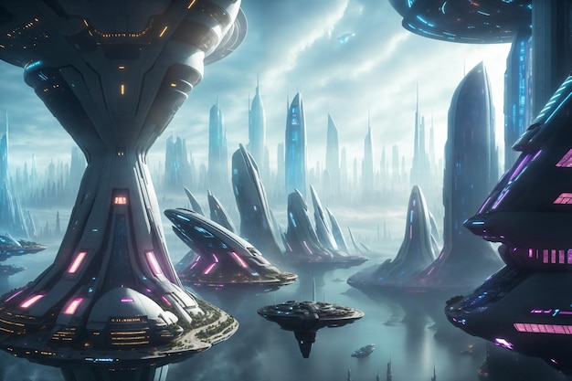 paesaggio fantasy futuristico spazio città scifi mondo di domani