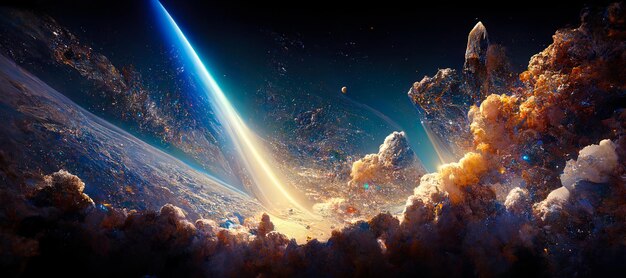 Paesaggio fantasy spaziale con stelle e nebulose nell'universo dello spazio profondo