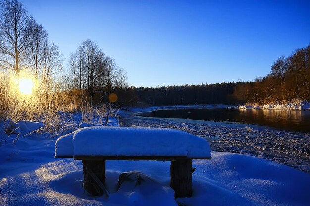 Paesaggio fiume inverno vista stagionale acqua neve foresta