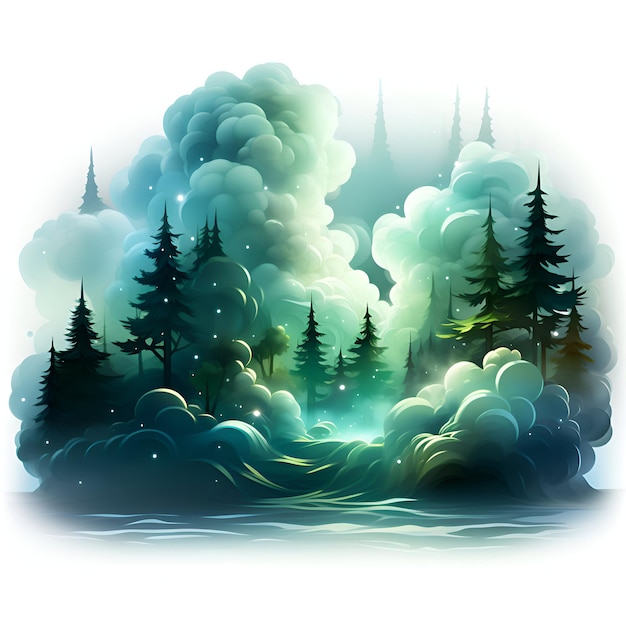 Paesaggio forestale con fumo e nebbia Illustrazione vettoriale per il vostro disegno