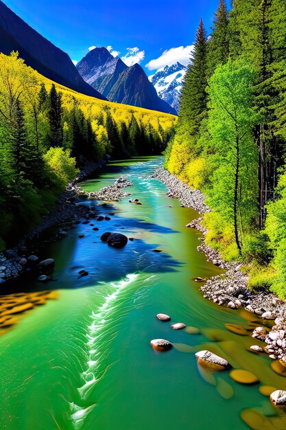 paesaggio forestale di fiume autunnale