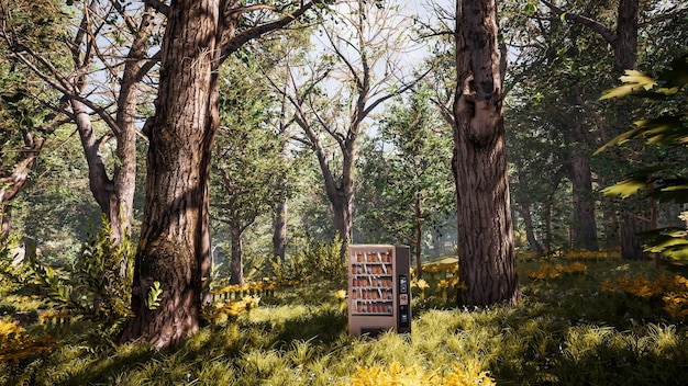 Paesaggio forestale naturale e tecnologia metaverse rendering 3D