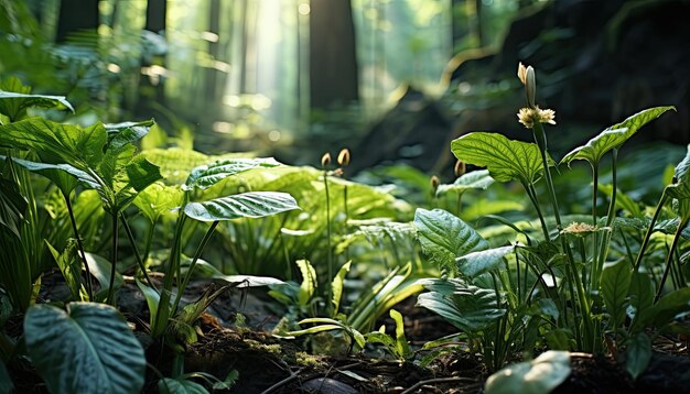 Paesaggio forestale verde con bokeh Sfondo estivo Sfondi Primavera AI generativa