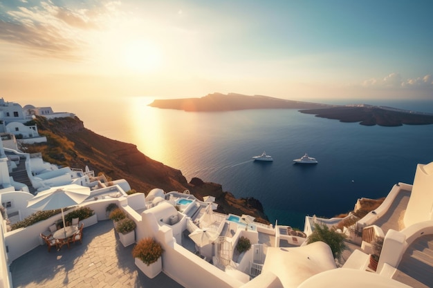 Paesaggio greco dell'isola di Santorini con Seaview ai generativo