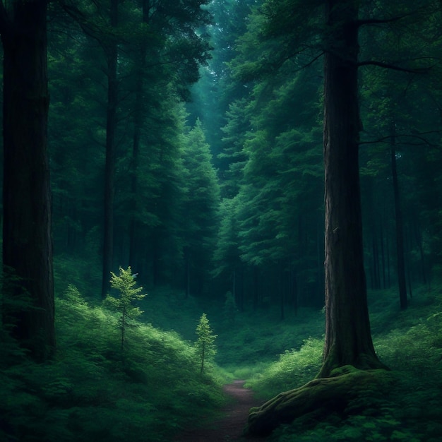 Paesaggio idilliaco della foresta alla luce del giorno