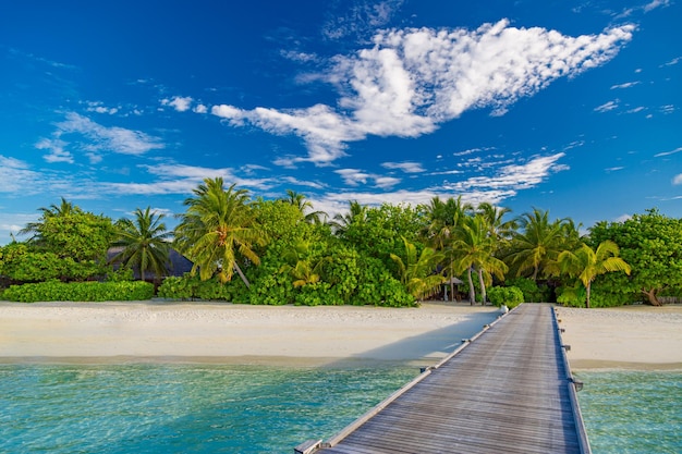 Paesaggio idilliaco della spiaggia tropicale per lo sfondo o lo sfondo. Progettazione del turismo per le vacanze estive